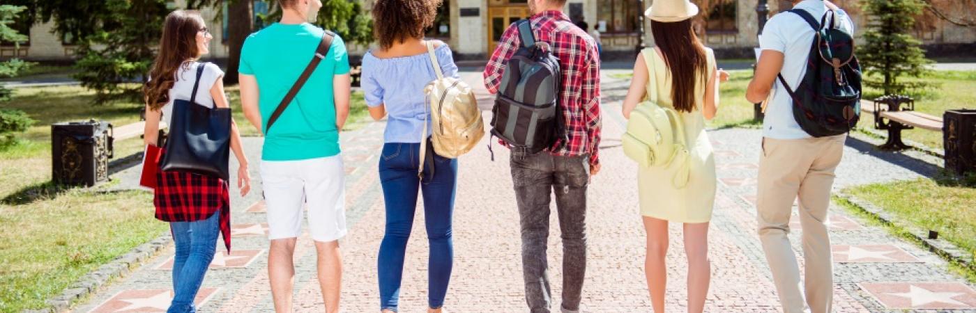 students walking on campus