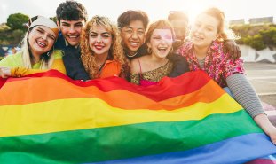 Students and Pride flag